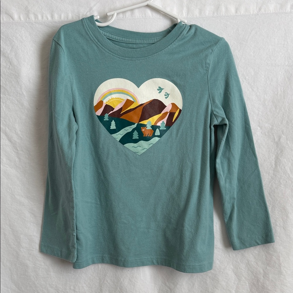 Cat & Jack Teal Long Sleeve Shirt with Heart Mountain Graphic
